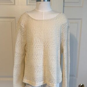 SHEIN Cream Open-Weave Scoop Neck Sweater